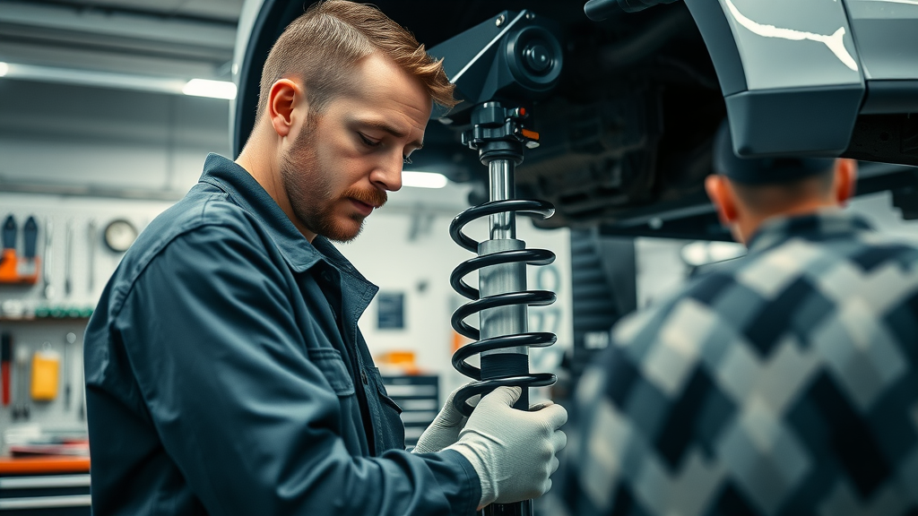 Professional mechanic installing suspension lift kit covered under extended warranty