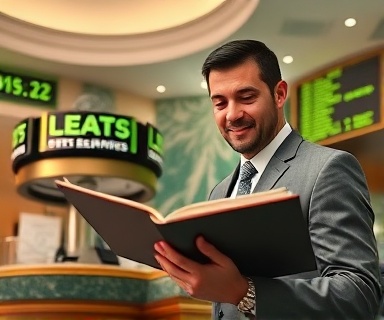 strategic loan banking, focused expression, reviewing portfolio, photorealistic, classy bank interior with marble accents, highly detailed, revolving securities ticker, ISO 200, classic green and mahogany tones, soft sidelighting, shot with a 35mm lens.