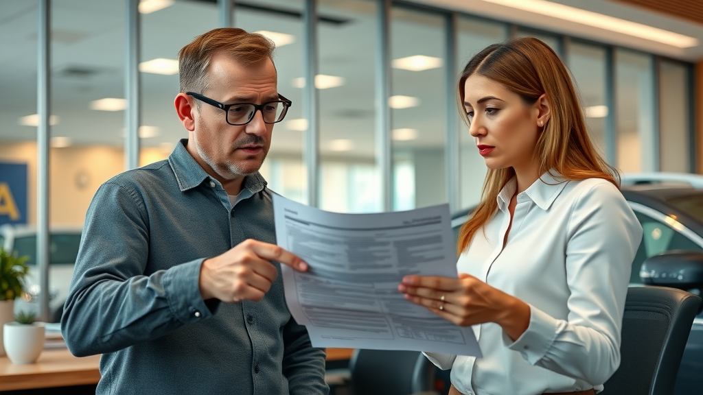 Car owner discussing lift kit warranty terms with dealership advisor